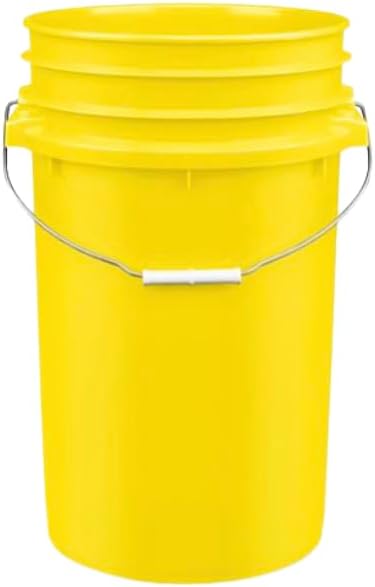 House Naturals Plastic Food Grade Made in USA Bucket with lid, Large 7 Gallon Container Comes with Screw On Lid (2, Yellow with Red lid)
