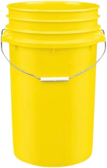House Naturals Plastic Food Grade Made in USA Bucket with lid, Large 7 Gallon Container Comes with Screw On Lid (2, Yellow with Blue lid)
