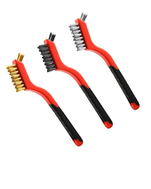 Wire Brush Set for Rust, Paint & Detail Cleaning β 6-Piece Brass, Stainless Steel & Nylon Brushes with Curved Handle for Tight Spaces, Metal, Tile & Household Use