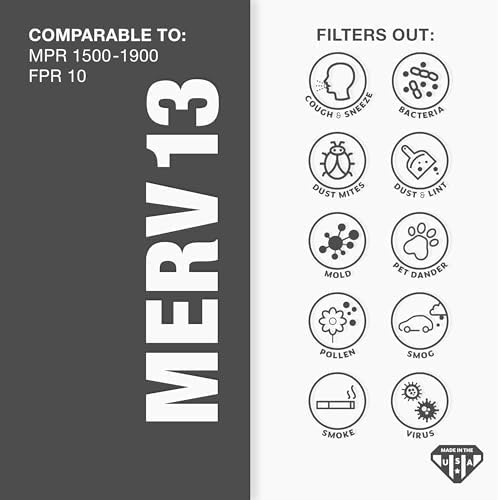 Aerostar 20x25x4 MERV 13 Air Filter, 6 Count, ACTUAL SIZE (19.50 x 24.50 x 3.75) HVAC, Furnace Filter for Allergies, Dust, Pet Dander & Smoke (MPR 1500 / FPR 10) Fits Lennox & Honeywell Devices