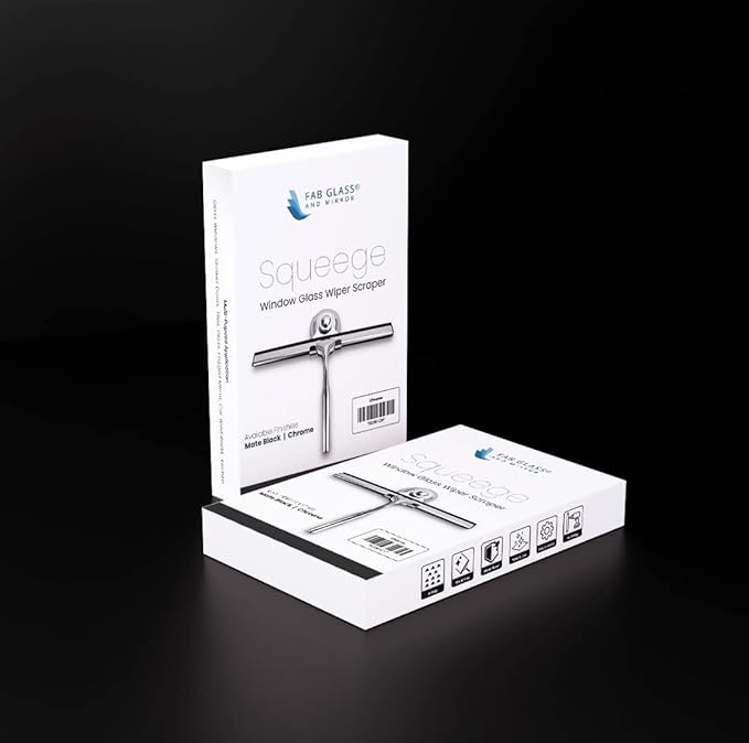 Squeegee for Shower Glass Door with Holder, 10" Silicone Blade, Stainless Steel Chrome Handle, for Kitchen Window, Bathroom Mirror & Car Glass Cleaning by Fab Glass and Mirror