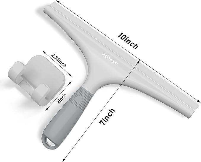 Silicone Shower Squeegee for Glass Doors with Hook, Window Squeegee for Shower Doors, Kitchen, Mirrors and Tiles, Glass Squeegee Bathroom Shower(10 inch, Gray)