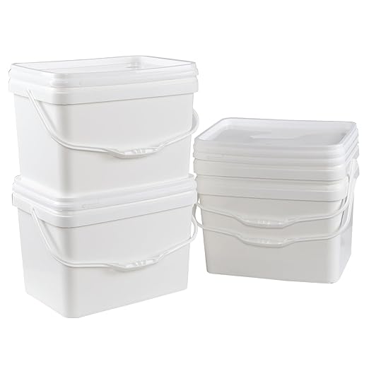 Parlynie 4 Pcs 5 Gallon Plastic Bucket with Lid, Heavy Duty Bucket Pail with Handle for Storage Container Home Household Cleaning (White)