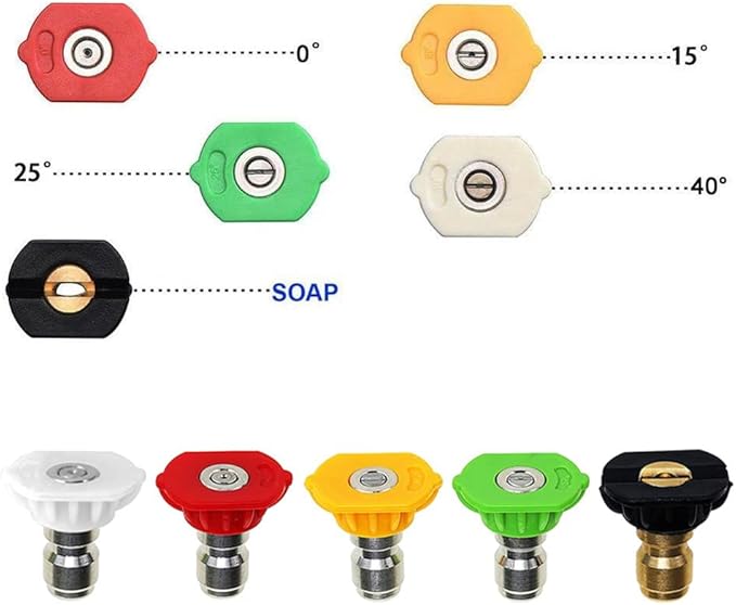 Pressure Washer Spray Nozzle Tip Set with 5 Multiple Degrees Nozzle,1/4" Quick Connect, 2.5 GPM, Rated Up to 4500 PSI (0, 15, 25, 40, 65 Degrees)