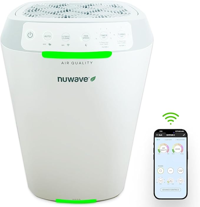 Nuwave Oxypure Zero E500 Air Purifier with Washable Reusable Filters for Large Room | Smart Air Cleaners 99.9% Removal 0.1 Micron Particles | Sleep Mode, 6 Fan Speed & Timer, App Control
