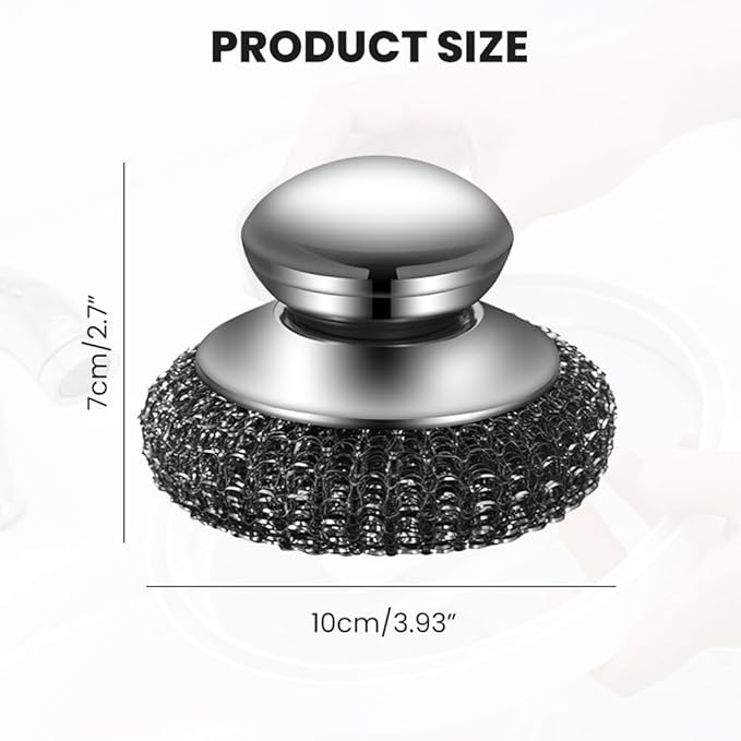 Steel Wool Scrubber with Handle, Upgrade Heavy Duty Stainless Steel Dish Scrubber for Cleaning Dishes, Iron Pots, Stoves, Kitchen Sink (1 pcs)