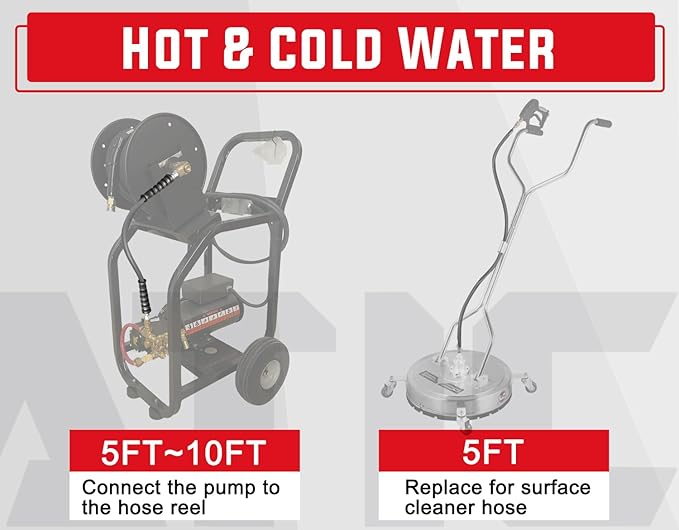 YAMATIC Non Marking 3/8" 4200PSI Pressure Washer Whip Hose 8ft with Swivel Quick Connect Jumper Hose for Hot/Cold Water Steel Wire Braided Rubber Jacket
