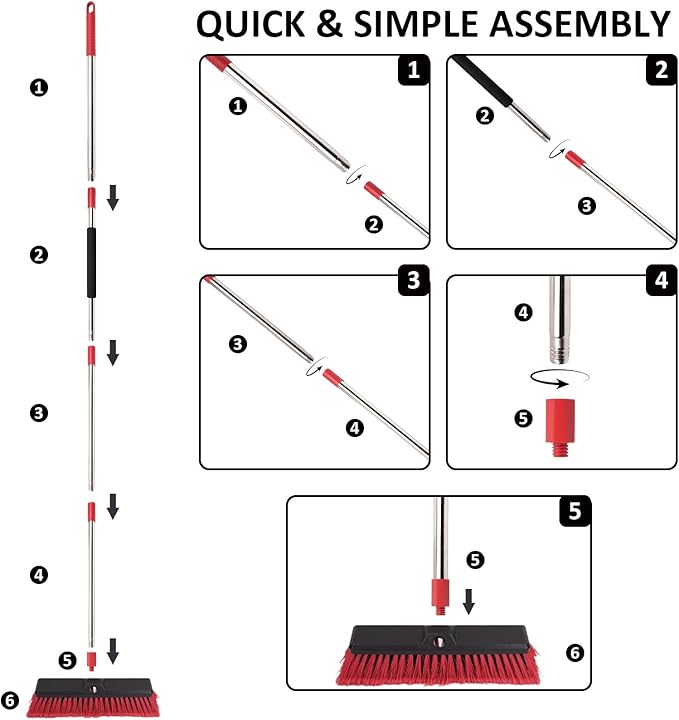 14” Push Broom with 70” Adjustable Handle - Heavy Duty Outdoor Broom for Shop, Garage, Patio, Driveway, Yard, Deck Cleaning