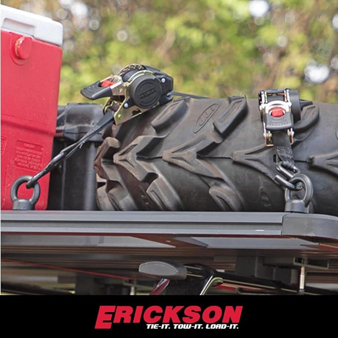 Erickson Pro Series 1in x 10ft Black Retractable Ratcheting Tie-Down Straps, Heavy-Duty Secure Hold, 1500 lb Load Capacity, Pack of 2