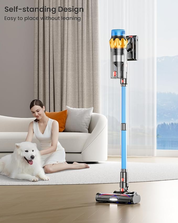 Cordless Vacuum Cleaner, 650W 55KPA 70Mins Vacuum Cleaners for Home, Self-Standing Cordless Stick Vacuum with Anti-Tangle, Lightweight Wireless Vacuum for Hardwood Floor/Carpet/Pet Hair