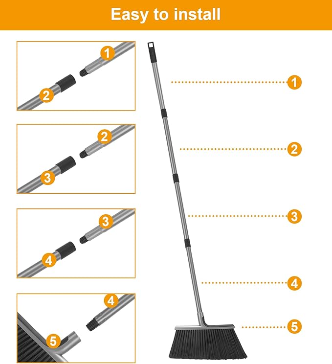 KeFanta 4 Packs Outdoor Broom Heavy Duty with 55" Long Handle, Commercial Brooms for Sweeping Indoor Courtyard Restaurant Garage Patio Decks Mall Market Kitchen Office Lobby Shop