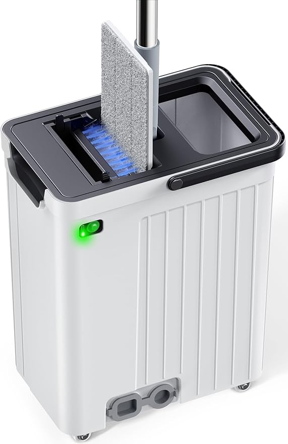 Mop and Bucket Set | Auto-Spray Cleaning | Dirty Water Separation Keep Water Fresh | Flat Mop & Bucket with Scraper | 3X Washable Pads | Mops for Floor Cleaning All Floors Tile Wall Window