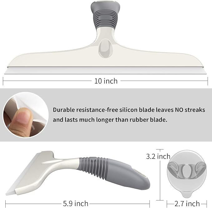 MR.SIGA Multi-Purpose Silicon Squeegee for Window, Glass, Shower Door, Car Windshield, Heavy Duty Window Scrubber, Includes Suction Hook, 10 inch, White & Gray, 2 Pack