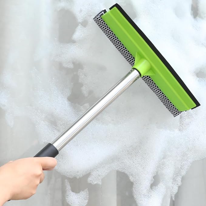Window Cleaning Kit, Squeegee with Bucket for Windshield Cleaning, Bathroom, Shower Doors, Mirrors, Tiles, and Car Windows (Green)