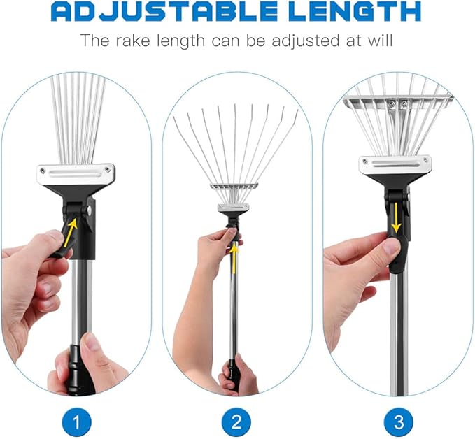 Gadpiparty Telescopic Leaf Rake with 9-Tooth Aluminum Handle for Garden Yard Leaf Cleanup Metal Garden Rake Tool Sturdy Lawn Cleaning Equipment