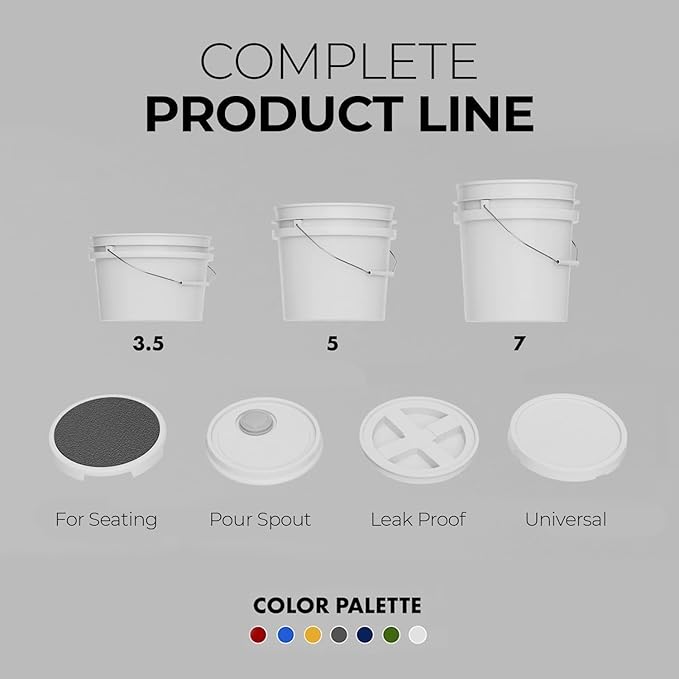 5-Gallon White Bucket Pail Container with Lid | Heavy-Duty Extra Durable | Metal Handles with Plastic Grip for Easy Carrying | Multi-Use | Easy Stack and Store | BPA Free - 5 Pack