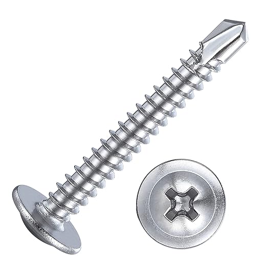 Wensilon(200pcs)#8×1”for Sheet Metal Self-Tapping Screws 410 Stainless Steel Truss Head High-Strength Quick Tapping Screws