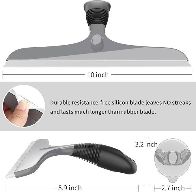 MR.SIGA Multi-Purpose Silicon Squeegee for Window, Glass, Shower Door, Car Windshield, Heavy Duty Window Scrubber, Includes Suction Hook, 10 inch, Gray & Black, 1 Pack