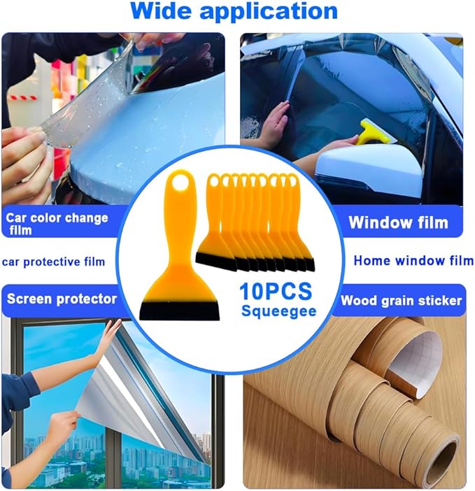 Black Felt Edge Squeegee Tool,Car Vinyl Film Wrapping Decal Glass Window Tint,Wallpaper Sticker Installation Spatula, Patching Putty Paint Flexible Small Plastic Scraper(Yellow 10Pcs)