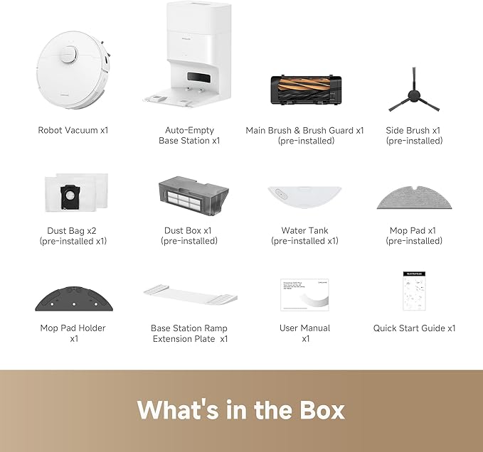 DREAME D20 Plus Robot Vacuum and Mop, 13,000Pa Suction, Self-Emptying with 5L Dust Bag, DuoBrush for Pet Hair, LDS Mapping, App & Voice Control, 5200mAh Battery, Ideal for Hard Floors & Carpets