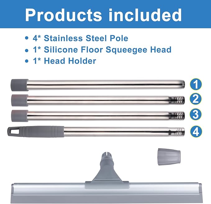 ITTAHO 17.3" Floor Squeegee,Squeegee Broom for Floor with 62" Long Handle, Shower Squeegee for Tile Shower Walls,Garage, Deck, Bathroom, Glass,Window, Concrete Floor