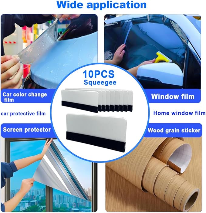 Black Felt Edge Squeegee Tool,Car Vinyl Film Wrapping Decal Glass Window Tint,Wallpaper Sticker Installation Spatula, Patching Putty Paint Flexible Small Plastic Scraper(White 10Pcs)