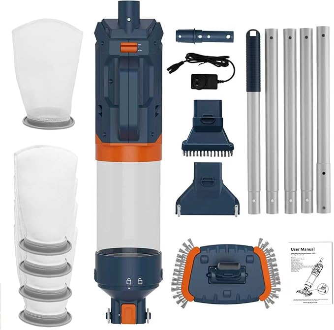 Heave Duty Pool Vacuum for Above Ground & Inground Pool - Powerful Suction 18.9GPM Running time up to 1H, Ideal for Most Debris, Handheld Rechargeable Pool Cleaner with Segmented Pole