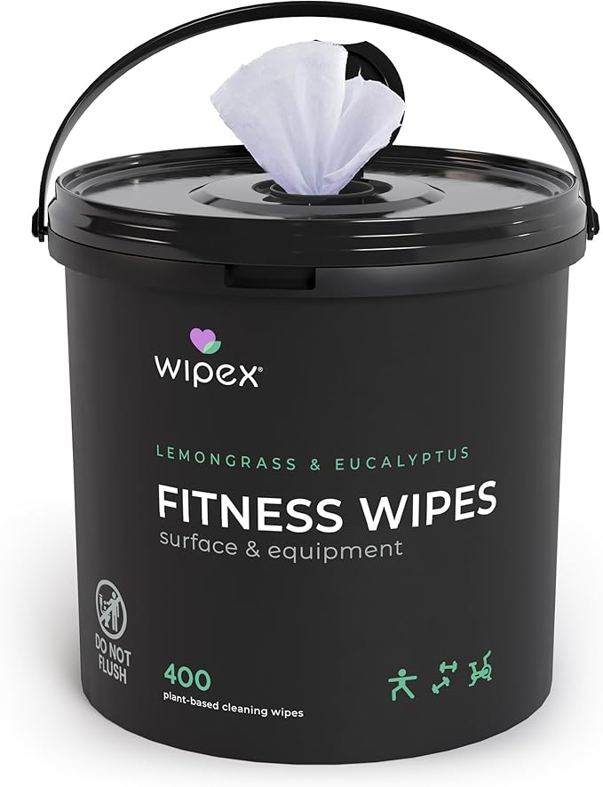 Wipex Gym Plant-Based Wipes, Natural Surface & Equipment Cleaning with Lemongrass, Eucalyptus & Vinegar for Home or Fitness Studio, Great on Yoga Mats, Peloton Bike, 400 Count (Pack of 2)