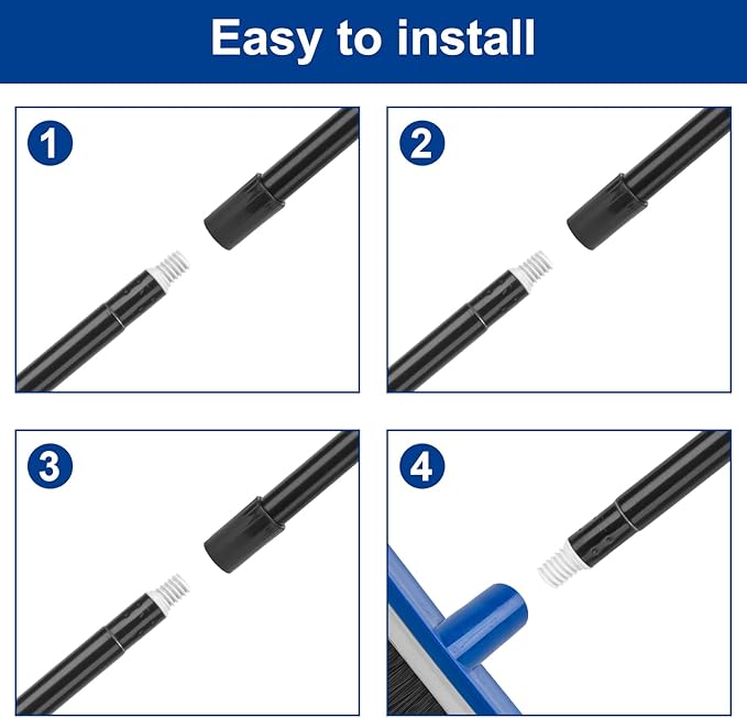 16 Inch 2-in-1 Squeegee Push Broom Outdoor Deck Brush 58" Long Handle for Patio Garage Warehouse Driveway Concrete Floor Cleaning Scrubbing(Blue)