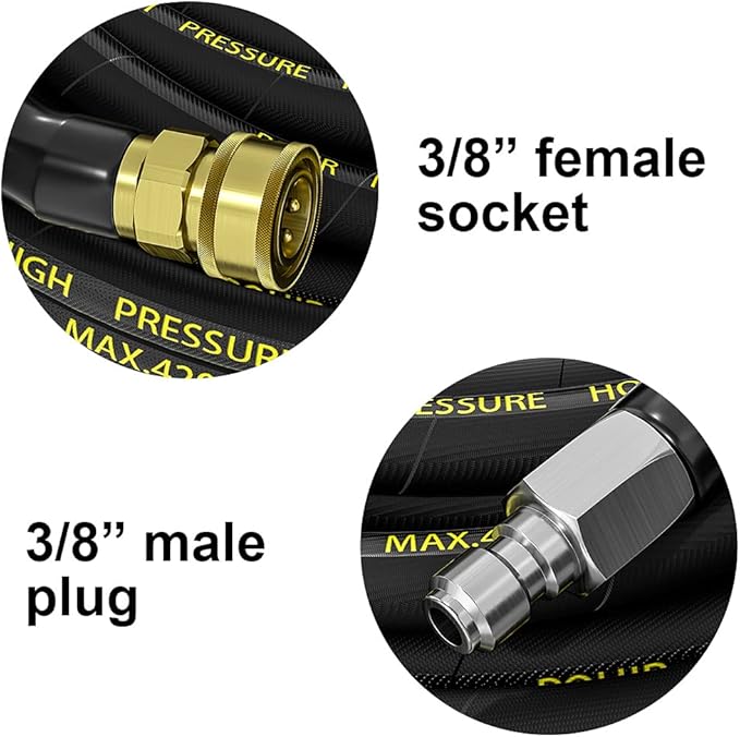 POHIR Pressure Washer Hose 150 FT with 3/8'' Quick Connect, High Tensile Wire Braided Power Washer Hose with 2 Quick Connect Kits, Compatible M22 14mm, Hose for Pressure Washer, 4200 PSI