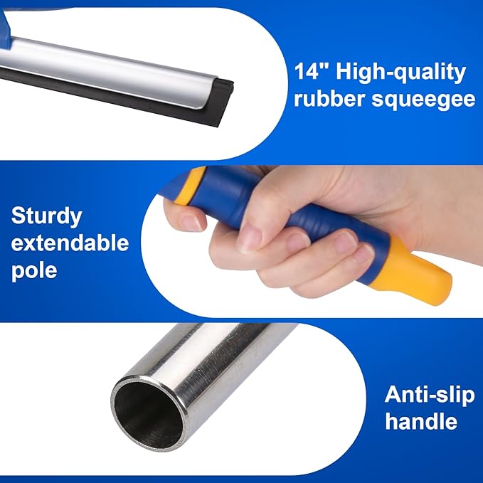 ITTAR 14 inch Multi-Purpose Shower Squeegee for Glass Doors, Swivel Window Squeegee with 1 Refill Rubber Blade, Extendable Bathroom Cleaner Tool for Shower Door Window Mirror Wall Car Windshield