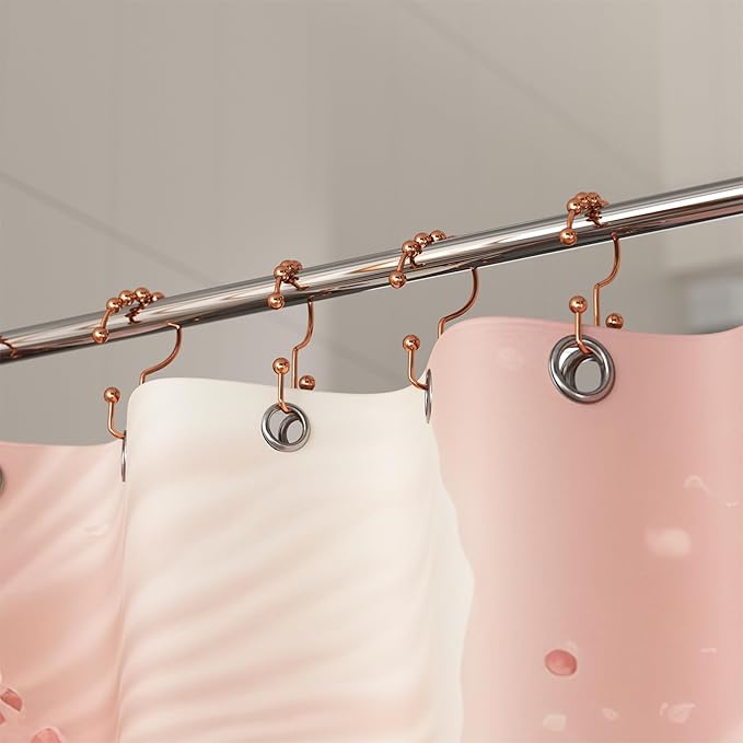 Titanker Shower Curtain Hooks Rings Rust Resistant Metal Double Glide Shower Hooks Rings for Bathroom Shower Rods Curtains, Set of 12 Hooks - Rose Gold