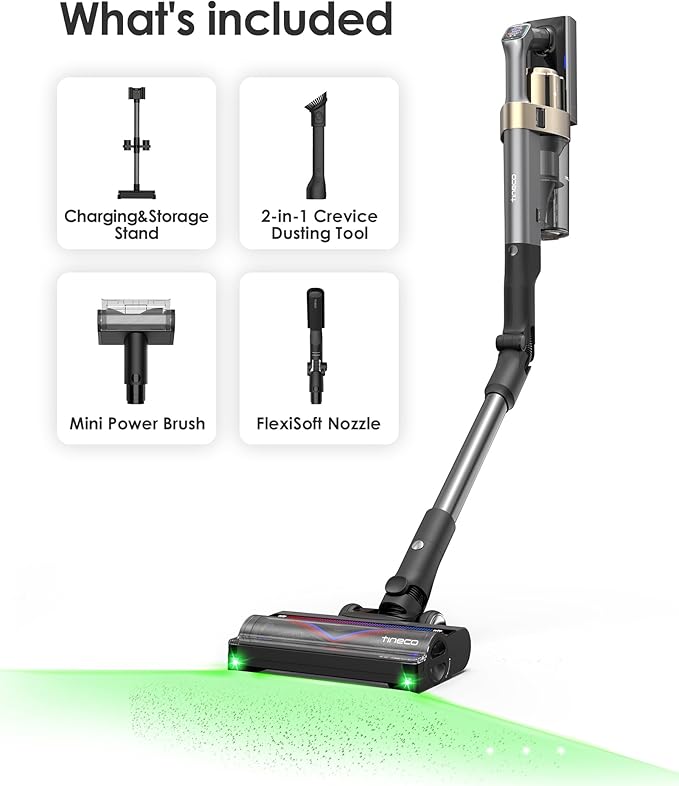 Tineco Pure ONE A90S Cordless Vacuum Cleaner, 270AW Powerful Suction, Up to 105min Runtime, 3DSense Master Brush, 150° Green LED Light, Stick Vacuum Cleaner for Pet Hair, Carpet & Hard Floor