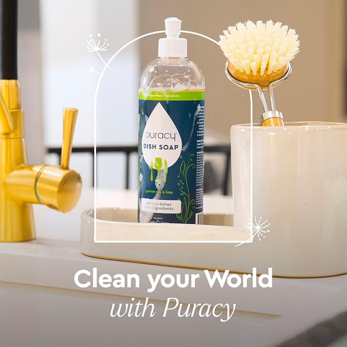 Puracy Natural Dish Soap Refill - Skin-Softening Plant-Based Liquid Dishwashing Detergent Soap, Clean-Rinsing Water-Sheeting Formula (Green Tea & Lime, 48 fl oz)