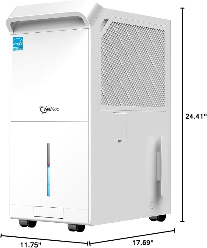 5,000 Sq.Ft Most Efficient Energy Star 2024 Dehumidifier with Pump,Vellgoo Max 120 Pint/D Compressor Dehumidifier for Basement with Drain Hose, Smart Humidity Control