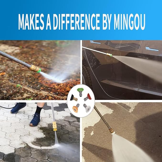 MINGOU Pressure Washer Tips Set Multiple Degrees, 2.0 GPM Power Washer Nozzle Tips 5 Pack, 1/4 Quick Connect(2.0/2.5/3.0/3.5/4.0/4.5/5.0/5.5/6.0GPM)