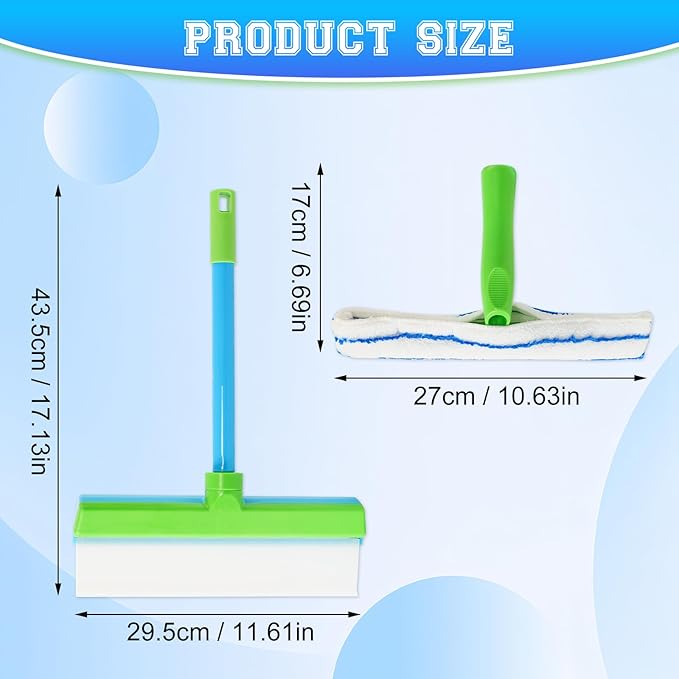 Window Cleaning Kit, Window Squeegee, Recyclable Silicone Window Squeegee Kit, 3 in 1 Glass Cleaning Tool with Rotatable Rubber Microfiber Scrubber (1 Set)