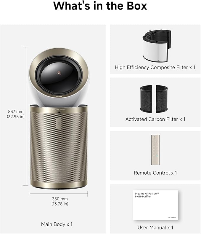 Dreame Smart Air Purifier PM10 for Home Large Room, Cleans 7,534 ft² in One Hour with 4 Filters, Dual-way Air Oulets, Al Tracking, Air Quality Monitor with 7 Sensors, 2-in-1 Purifier & Fan, Gold