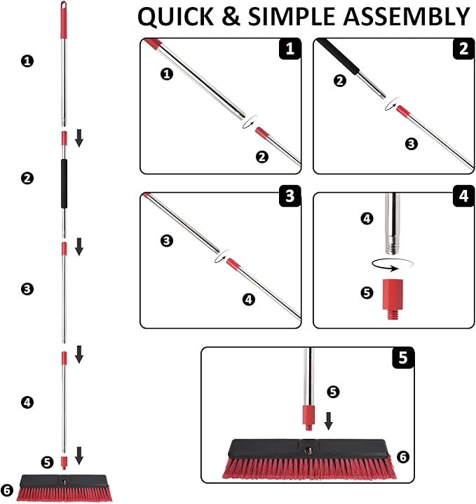 18” Push Broom with 70” Adjustable Handle - Heavy Duty Outdoor Broom for Shop, Garage, Patio, Driveway, Yard & Deck Cleaning