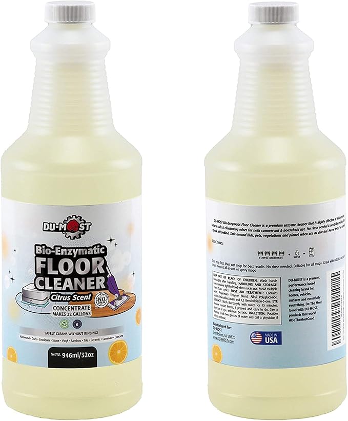 DU-MOST Enzymatic Floor Cleaner Concentrate (1 Oz Makes 1 Gal), No, Streak, No Rinsing, Kids & Pets Safe, Hard Surface Floors, Citrus Scent, 32 Fl Oz