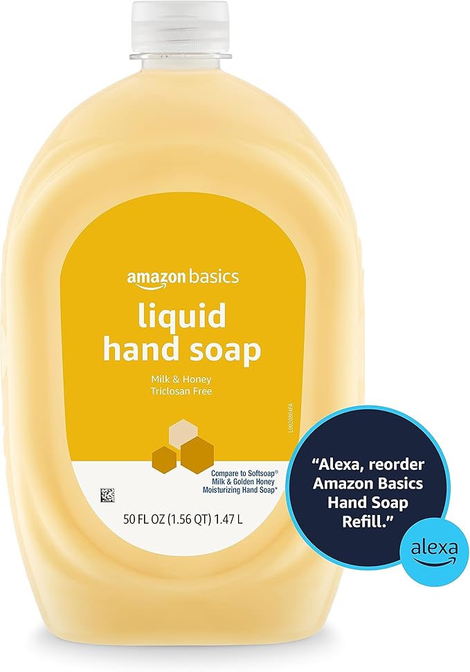 Amazon Basics Liquid Hand Soap Refill, Milk and Honey Scent, Triclosan-free, 50 Fluid Ounces, Pack of 1