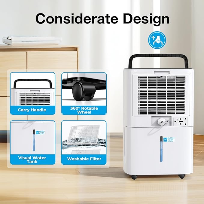 5000 Sq. Ft Dehumidifier for Basement, Max 52 Pints Dehumidifiers for Home & Large Room with Drain Hose, Manual & Auto Drainage, 4 Modes, Intelligent Humidity Control, 24H Timer, Auto Defrost