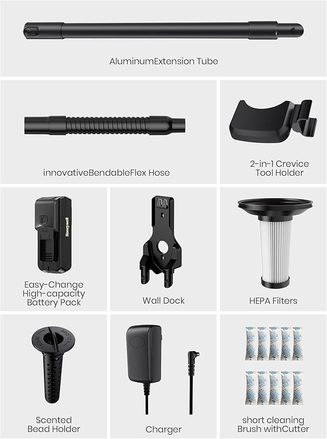 Honeywell Self-Cleaning Cordless Vacuum Cleaner, 8-in-1 Lightweight Stick Vacuum with 60Mins Runtime, Powerful Suction, Rechargeable Cordless Vacuum for Pet Hair/Carpet/Hardwood Floor, VC16