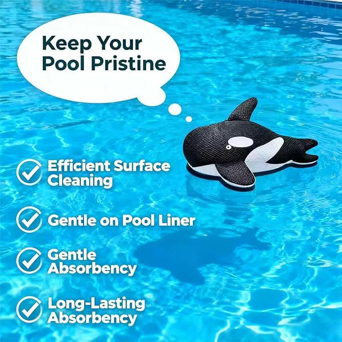 Fuovt Orca Whale Hot Tub Scum Absorber - 3D Mesh Scum Sponge for Hot Tub, Multi-Functional with Rope & Suction Cup, Machine Washable Hot Tub Cleaning Tool for Indoor Outdoor Swimming Pools & Spas