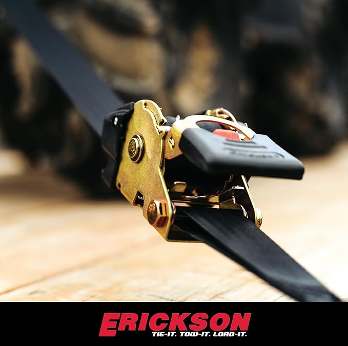 Erickson Pro Series 2in x 10ft Black Retractable Ratcheting Tie-Down Straps, High-Strength Design, 3300 lb Load Capacity, Pack of 2
