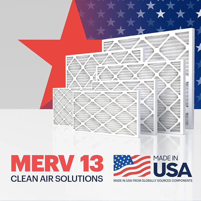 BNX 20x20x1 MERV 13 Air Filter 2 Pack - MADE IN USA - Electrostatic Pleated Air Conditioner HVAC AC Furnace Filters - Removes Pollen, Mold, Bacteria