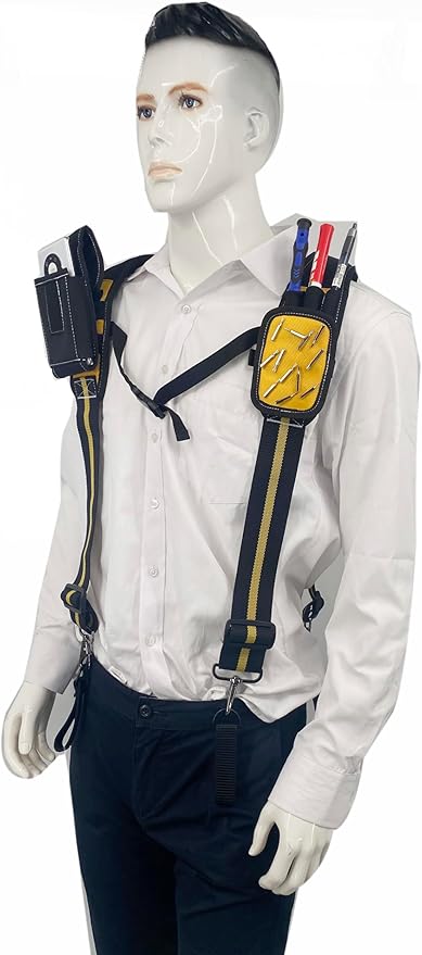 Tool Belt Suspenders for Work Belt Heavy Duty Padded with Magnetic WristBand Attachment Loops for Men