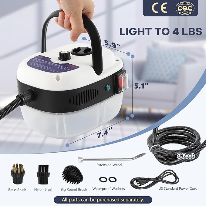 Moongiantgo High Pressure Steam Cleaner, 2500W Portable High Temp Bathroom Power Steamer Cleaning Machine Steam Humidity Adjustable For Home Use Kitchen Grease Car Detailing (110V, White)