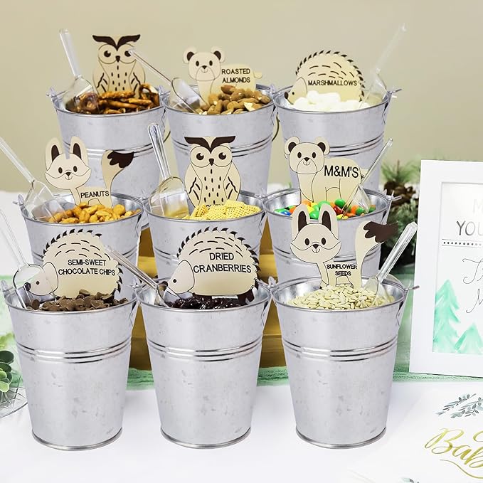 18 Pack 4" Mini Metal Bucket, Elegant Galvanized Buckets with Handles, Tin Buckets, Small Iron Bucket, Mini Metal Pail for Party Favors, Crafts, Garden & Beach