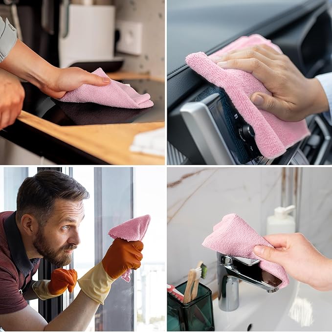 Honova Microfiber Cleaning Cloth Roll-90 Pack, Tear Away Towels,Paper Towel Alternative, 12" x 12",Reusable, Washable, Scratch Free, Highly Absorbent Dish Rags for Car, Home, Garage or Shop(Pink&Grey)